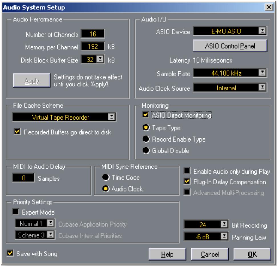E-MU 1212M - Paramètres de configuration du système audio Cubase - 1