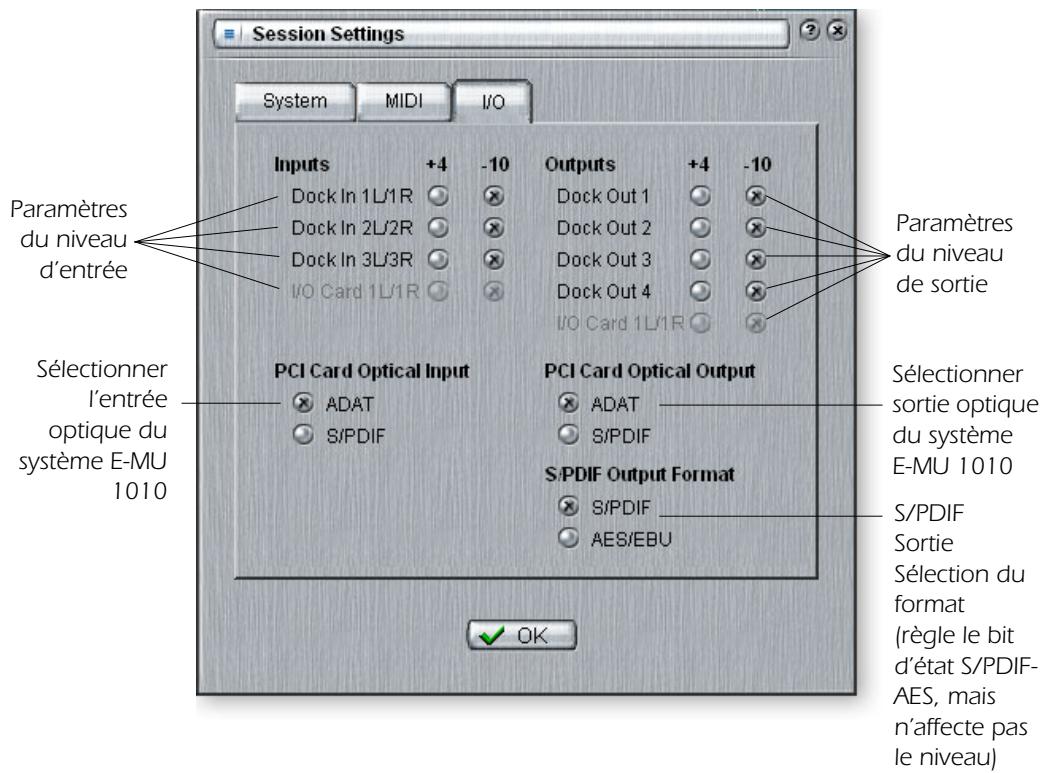 E-MU 1820M - Paramètres E/S - 1