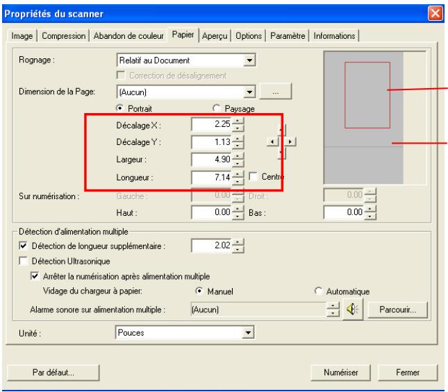 AVISION A20C2 - Exemple : Redéfinissez votre zone de numérisation (décalage x : 2,25 pouces : décalage y : 1,13 pouces) - 1