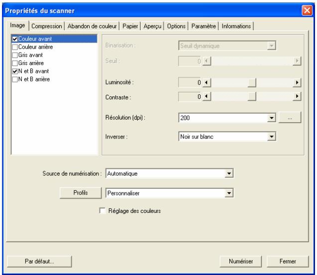 AVISION AV122B - Utilisation de la boîte de dialogue propriétés du scanner - 1