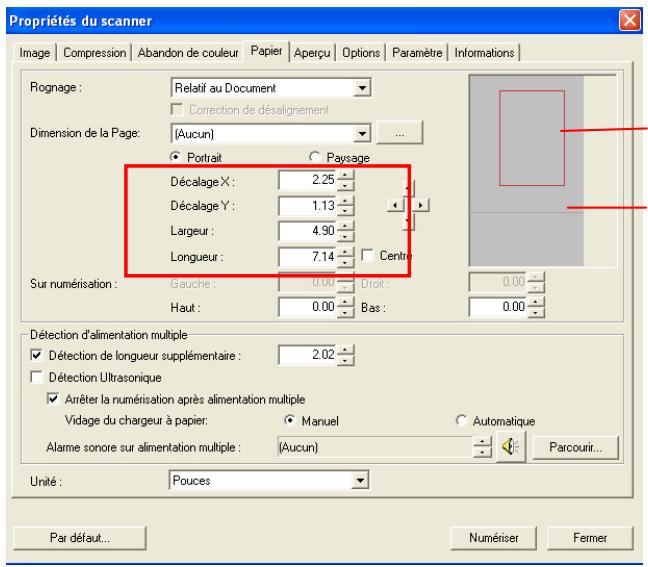 AVISION AV610C2 - Exemple : redéfinissez votre zone de numérisation (décalage x : 2,25 pouces : décalage y : 1,13 pouces) - 1