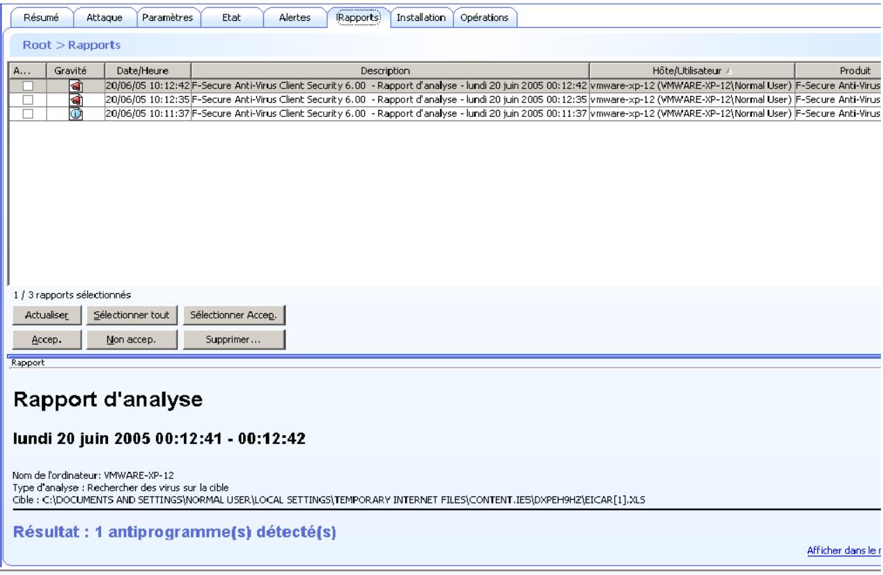 F-SECURE CLIENT SECURITY 7.00 - Onglet Rapports - 1
