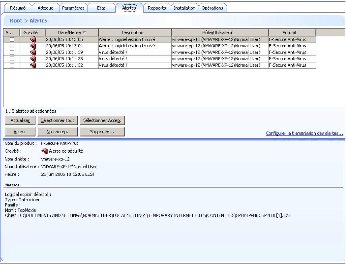 F-SECURE CLIENT SECURITY 7.00 - Onglet Alertes - 1