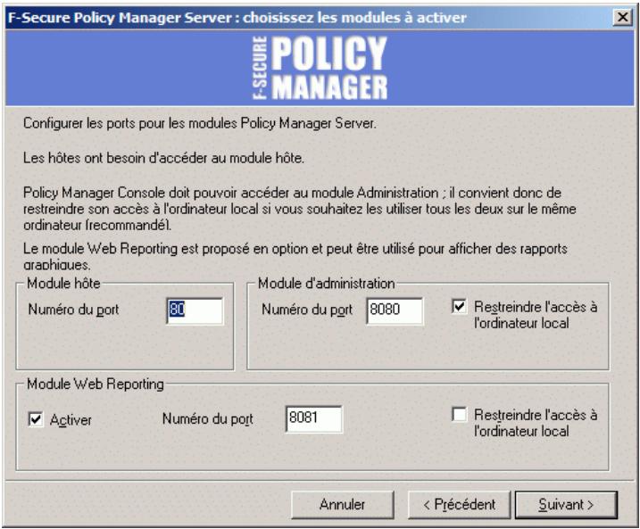 F-SECURE CLIENT SECURITY 8.00 - Etape 8. Sélectionnez les modules de F-Secure Policy Manager Server à activer : - 2