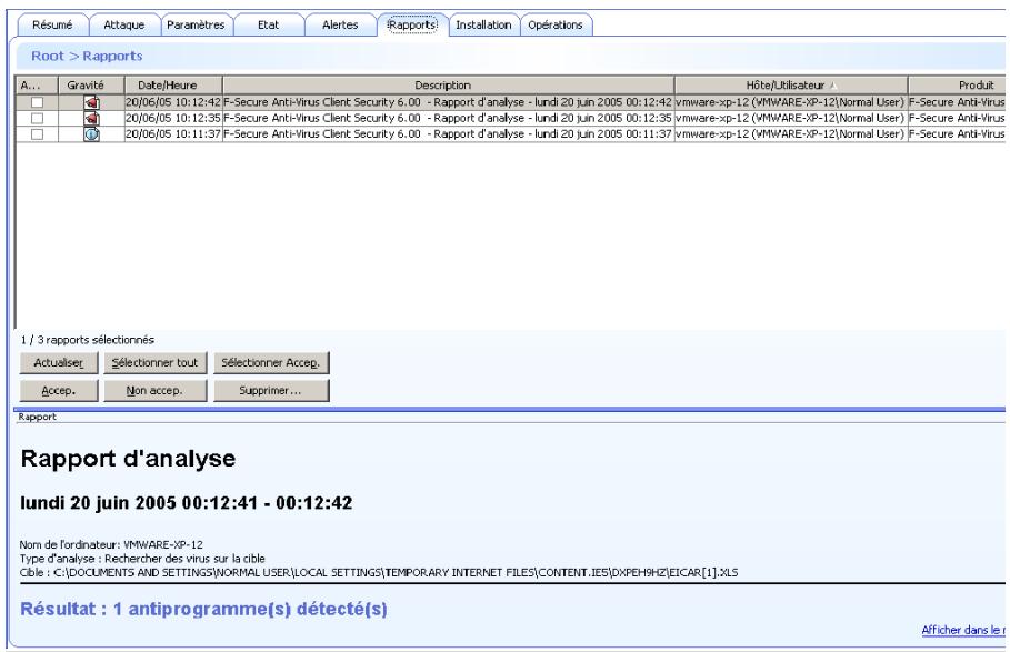 F-SECURE CLIENT SECURITY 8.00 - Onglet Rapports - 1