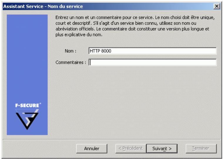 F-SECURE CLIENT SECURITY 8.00 - Etape 1. Nom du service - 1