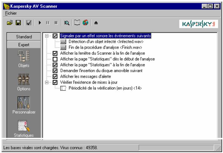 KAPERSKY ANTI-VIRUS 4.5 - Réglages complémentaires - Catégorieie Personnaliser - 1