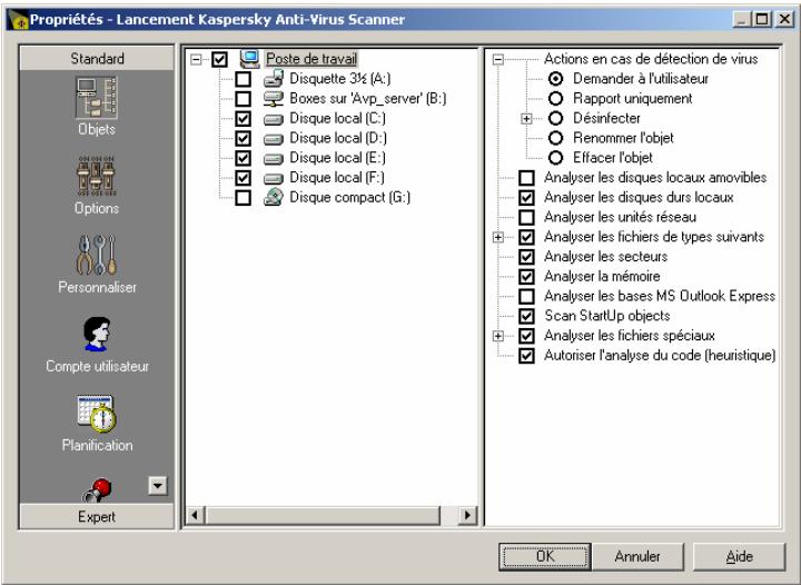 KAPERSKY ANTI-VIRUS 4.5 - Fenêtre des propriétés de la tâche Kaspersky AV Scanner - 1
