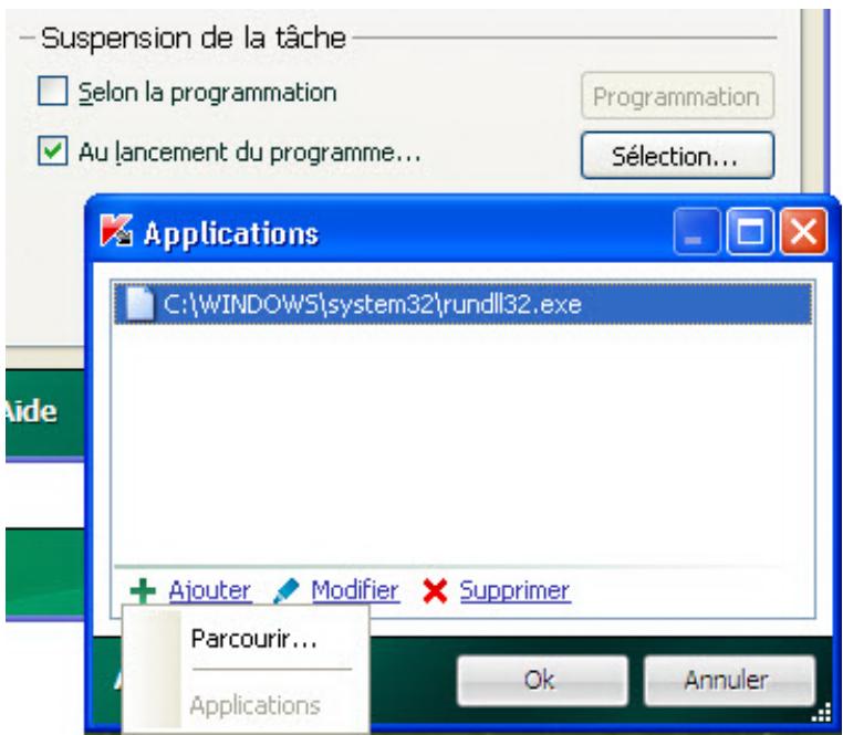 KASPERSKY LAB INTERNET SECURITY 2010 - SUSPENSION DU COMPOSANT : COMPOSITION DE LA LISTEDES APPLICATIONS - 1
