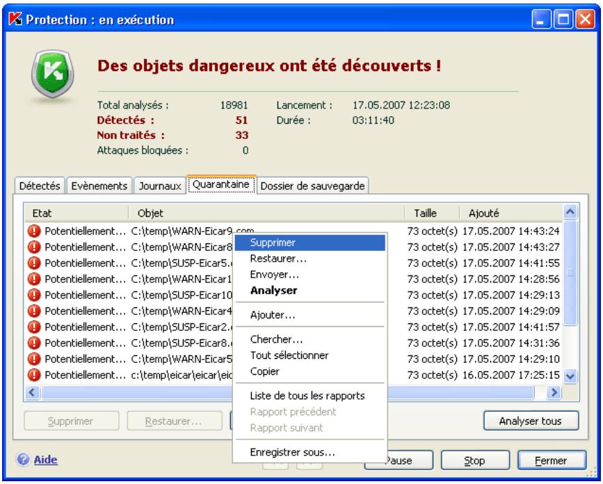 KASPERSKY LAB ANTI-VIRUS 7.0 - Manipulation des objets en quarantine - 1