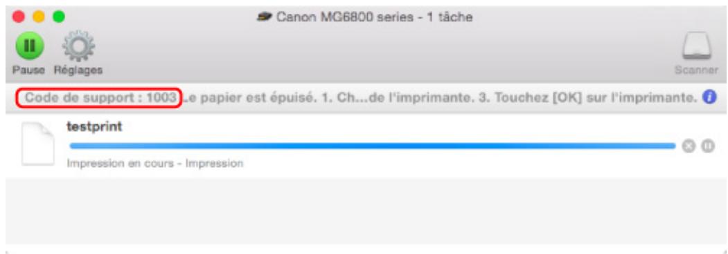 CANON MG 6852 - Lorsqu'un code support et un message s'affichent à l'écran : - 2
