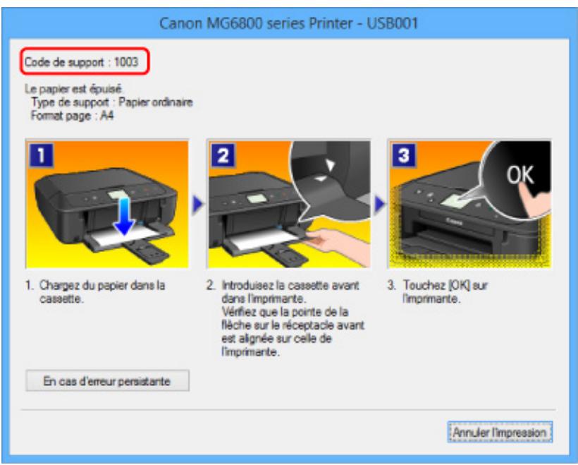 CANON MG 6852 - Lorsqu'un code support et un message s'affichent à l'écran : - 1