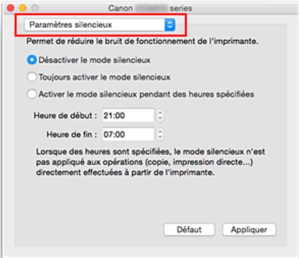 CANON MG 6852 - Sélectionnez Paramètres silencieux dans le menu dérouulant de Canon IJ Printer Utility - 1