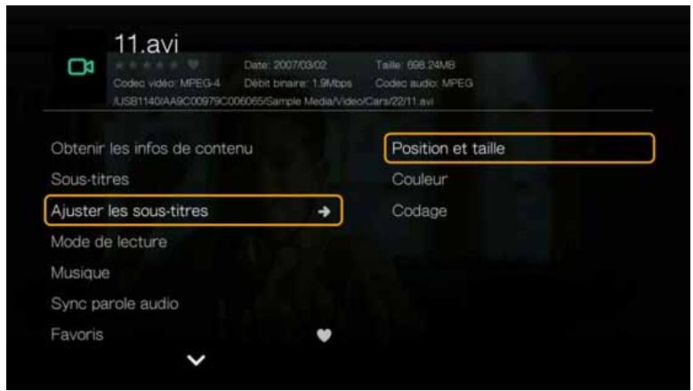 WD TV LIVE - Sélectionnez ajuster sous-titres, puis appuyez sur ▲ - 1