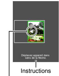 CASIO ZR710 - Appuyez à fond sur le déclencheur et bouge lentement l'appareil photo selon les instructions et la flèche qui apparaissent sur l'écran de contrôle. - 1