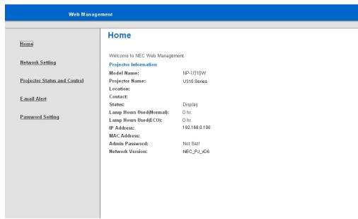 NEC U250X - Comment utiliser un navigateur web pour contrôler votre projeteur - 3