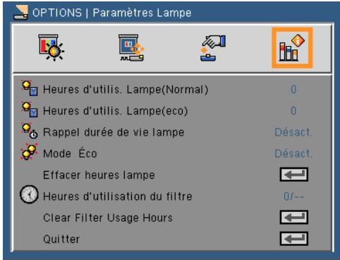 NEC U250X - OPTIONS | Paramètres Lampe - 1