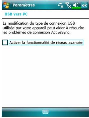 E-TEN M800 - Tapotecz sur, Paramètres, l'onglet Connexions, puis USB vers PC. - 1