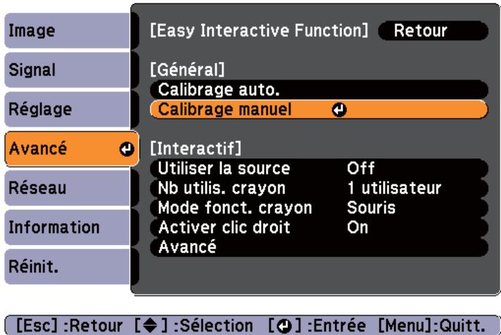 EPSON EB-475WI - Reglez Avancé - Easy Interactive Function sur Calibrage manuel dans le menu de configuration. - 1