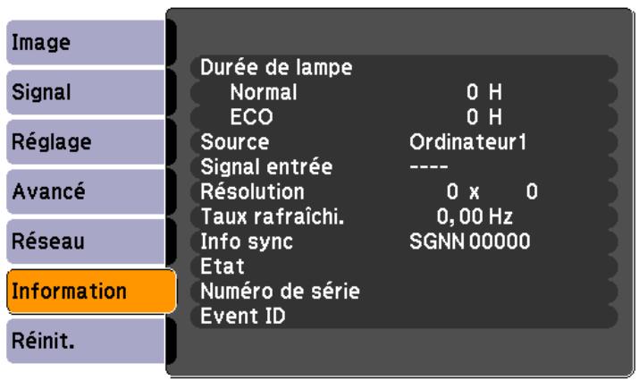 EPSON EB-475WI - Menu Information (Affichage uniquement) - 1