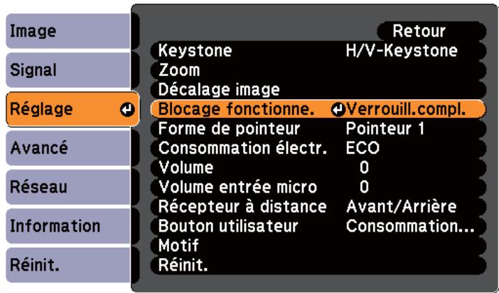 EPSON EB-475WI - Sélectionnez Blocage fonctionne. dans Réglage. - 1