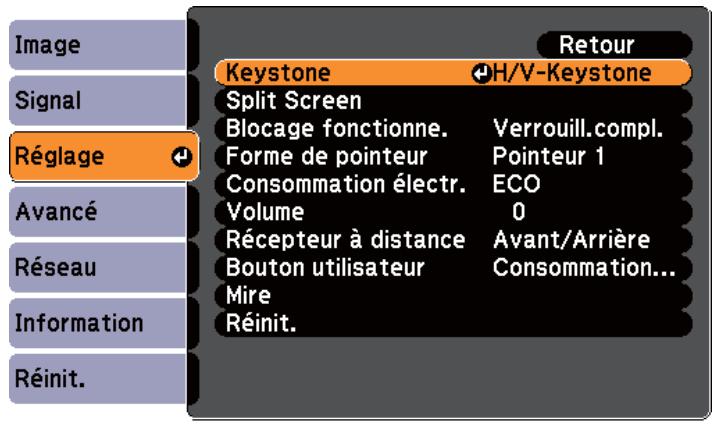 EPSON EB-1965 - Sélectionnez Keystone dans Réglage. - 1