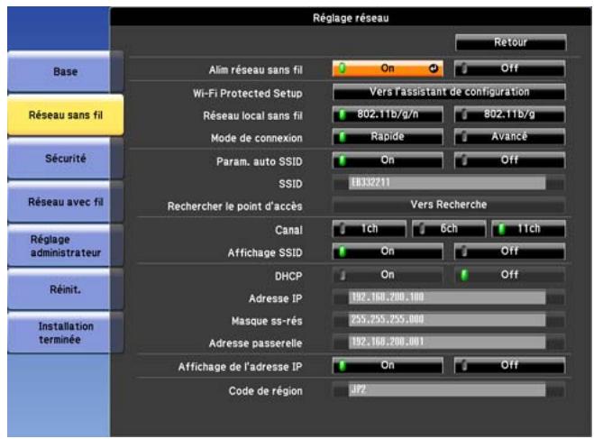 EPSON EB-1965 - Menu Réseau sans fil - 1
