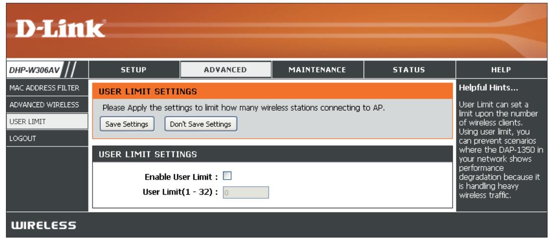 D-LINK DHP-W310AV - Limits appliquées à l'utilisateur - 1