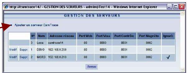 CAMTRACE V4.10.00 - Paramétrages à effectuer sur les serveurs de connexion - 2