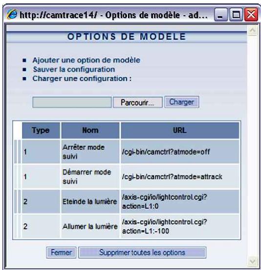 CAMTRACE V4.10.00 - GESTION DES OPTIONS DES CAMÉRAS - 1