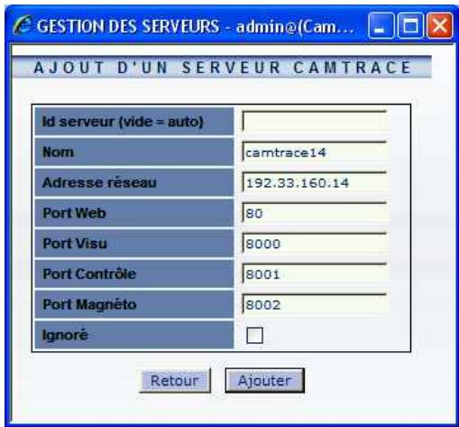 CAMTRACE V4.10.00 - Paramétrages à effectuer sur les serveurs de connexion - 3
