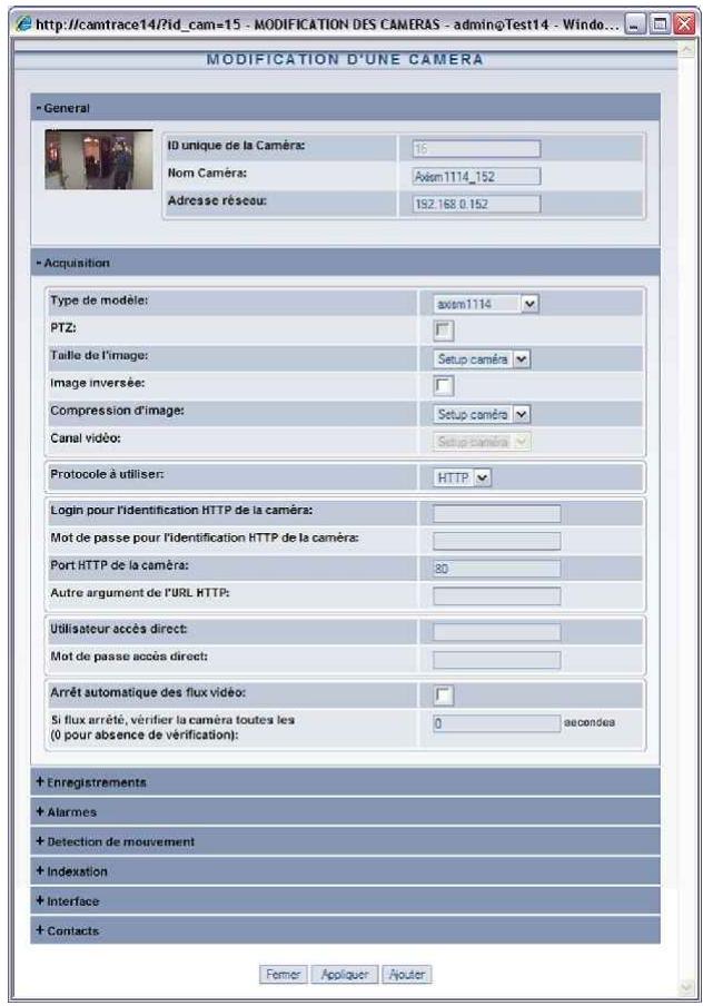 CAMTRACE V4.10.00 - Déclaration manuelle des caméras - 1
