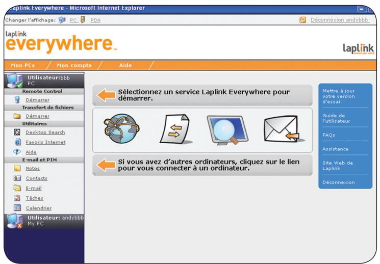 LAPLINK EVERYWHERE 4 - La barre d'outils située à gauche comporte 4 sections : - 1