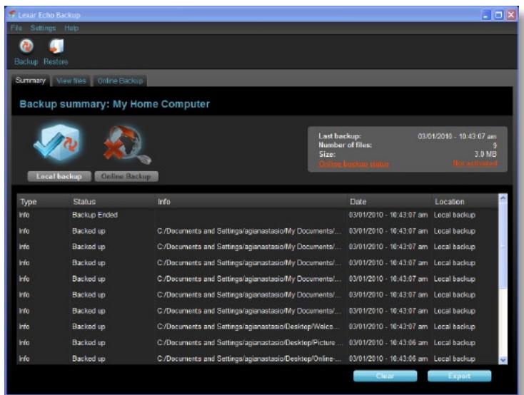 LEXAR ECHO BACKUP - MANAGE THE BACKUP - 1