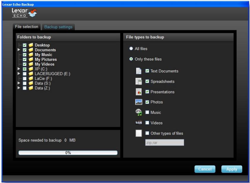 LEXAR ECHO BACKUP - Select files to backup - 1