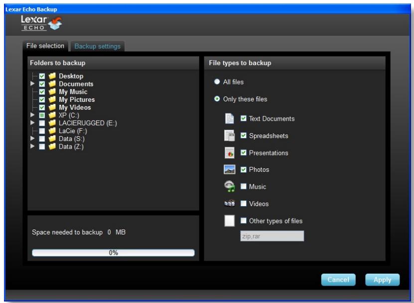 LEXAR ECHO BACKUP - Wahlen Sie Dateien zur Datenicherung aus. - 1