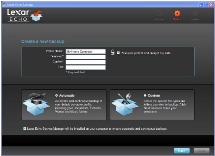 LEXAR ECHO BACKUP - Ciar um novo plano de copia de segurarca - 1