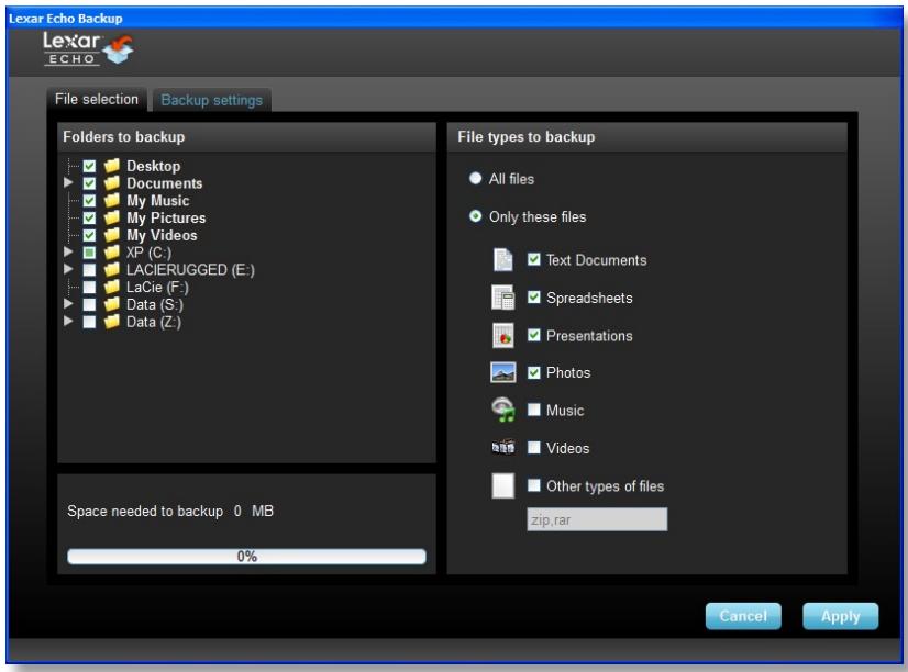 LEXAR ECHO BACKUP - Selección los ARCHivos de los que desea hacer una copia de seguridad - 1