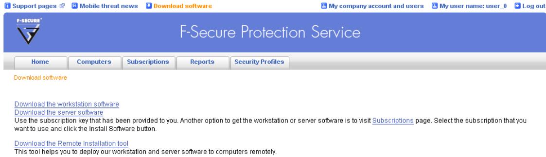F-SECURE PSB E-MAIL AND SERVER SECURITY - La page de téléchargement du logiciel apparait. - 1