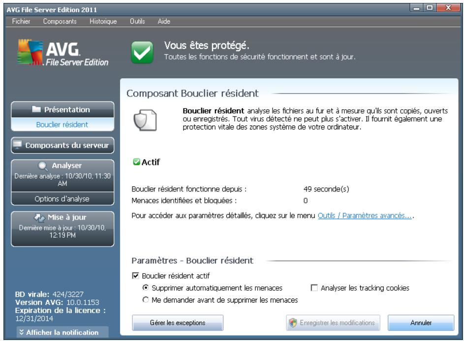 GRISOFT EDITION SERVEUR DE FICHIERS 2011 - Interface du bouclier résident - 1