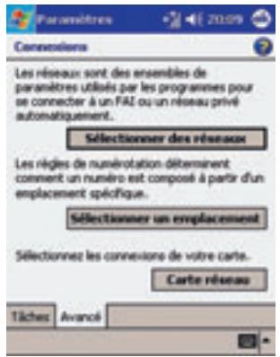 Paramètres Consezione Les réseaux sont des ensembles de paramètres utilisés par les programmes pour se connecter à un FAI ou un réseau privé automatiquement. Sélectionner des réseaux Les règles de numérotation déterminent comment un numéro est composé à partir d'un enplacement spécifique. Sélectionner un emplacement Sélectionnes les connexions de votre carte... Carte réseau Tâches Avancé
