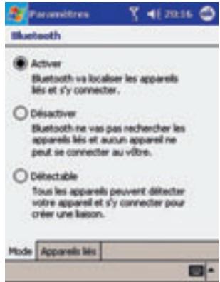 Paramètres Bluetooth ● Activer Bluetooth va localiser les apparels lés et s'y connecter . ○ Désactiver Bluetooth ne vas pas rechercher les apparels lés et aucun apparel ne peut se connecter au votre. ○ Défectable Tous les apparels peuvent défecter votre apparel et s'y connecter pour créer une liaison. Mode Apparels lés