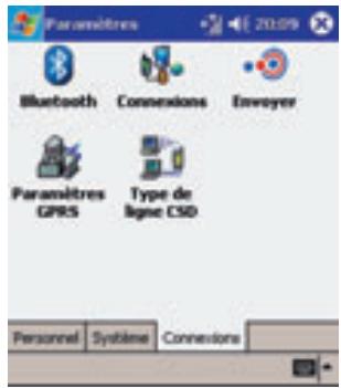 Paramètres Bluetooth Connexions Envoyer Paramètres GPRS Type de ligne CSD Personnel Système Connexions