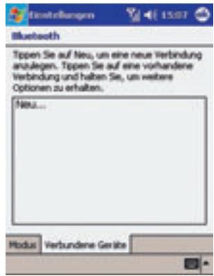 Tippen Sie auf Neu, um eine neue Verbindung anzulegen. Tippen Sie auf eine vorhandene Verbindung und halten Sie, um weitere Optionen zu erhalten. Neu... Modus Verbundene Gesäte