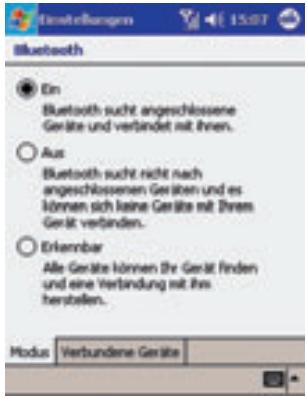Einstellungen Bluetooth Ein Bluetooth sucht angeschlossene Geräte und verbindet mit Ihnen. Aus Bluetooth sucht nicht nach angeschlossenen Geräten und es Können sich keine Geräte mit Ihrem Gerät verbinden. Erlennbar Alle Geräte können Ihr Gerät finden und eine Verbindung mit Ihr herstellen. Modus Verbundene Geräte
