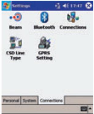 Settings Beam Bluetooth Connections CSD Line Type GPRS Setting Personal System Connections