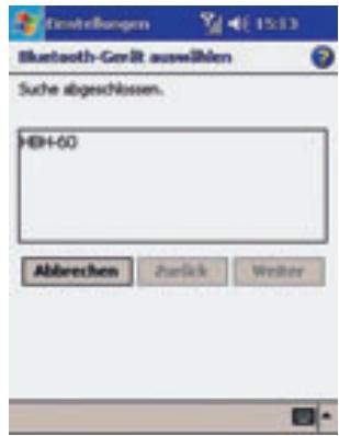 Zinsstellungen Bluetooth-Gerit auswählen Suche abgeschlossen. HBM-60 Abbrevien Zurück Writer