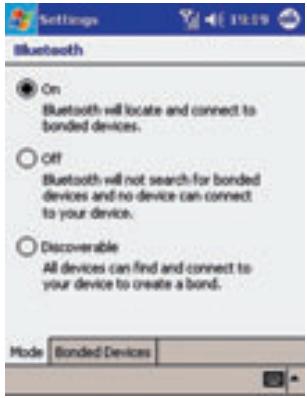 Settings Bluetooth ● On Bluetooth will locate and connect to bonded devices. ○ Off Bluetooth will not search for bonded devices and no device can connect to your device. ○ Discoverable All devices can find and connect to your device to create a bond. Mode Bonded Devices