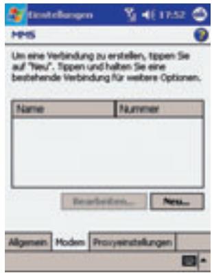 HMIS Um eine Verbindung zu erstellen, tappen Sie auf "Heu". Tappen und halten Sie eine bestehende Verbindung für weitere Optionen. Name Nummer Beserstellen... Ness... Allgemein Modem Proxyinstellungen