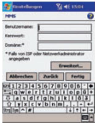 HIPS Benutzernans: Karmwort: Domäne:* * Falls von ISP oder Netzverkadministrator angegeben Erwektort... Abbrevchen Zurück Fertig 1 2 3 4 5 6 7 8 9 0 0 0 q w e r t z u i o p 0 + a s d f g h j k l 0 3 y x c v b n m Enj Enj ↓ ↑ ←